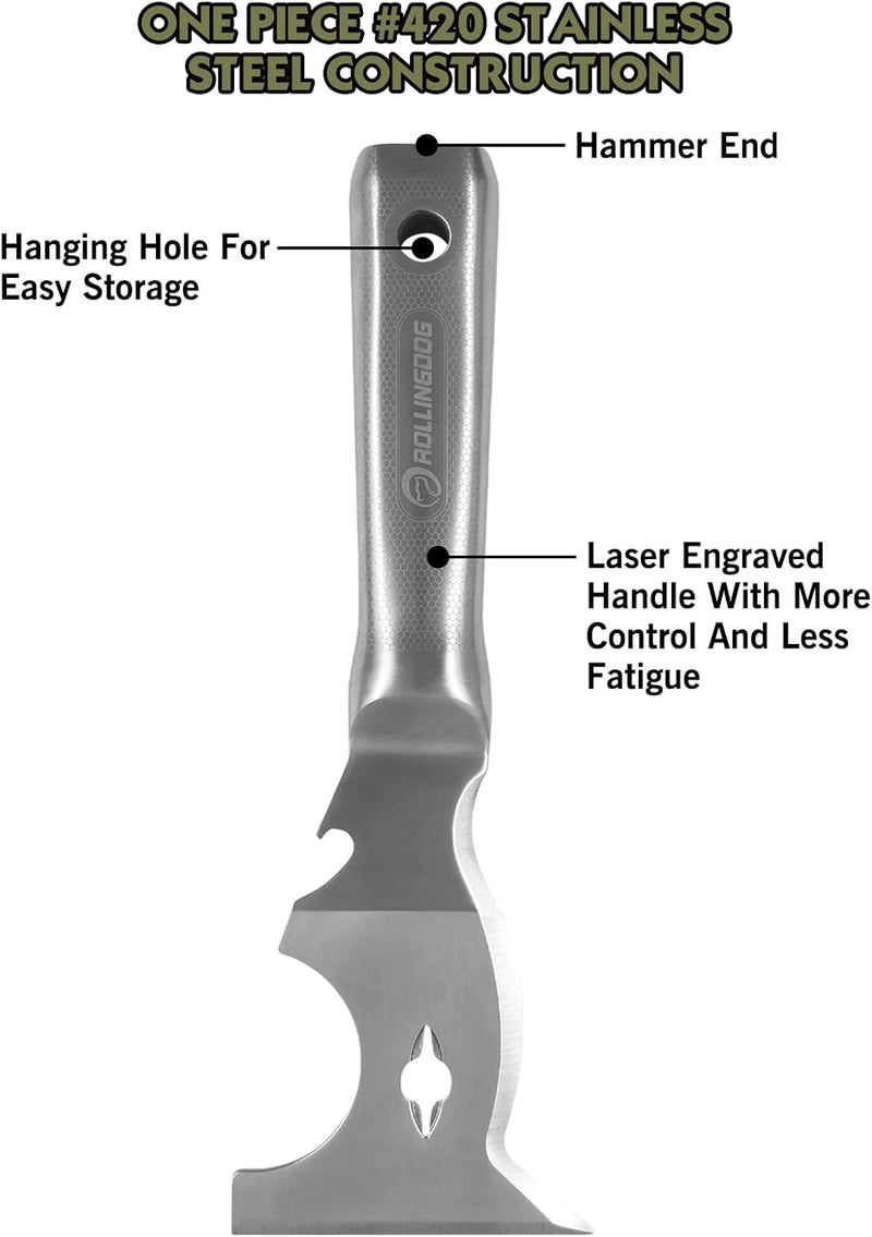 Rolling Dog 10 in 1 Painter's Tool - Stainless Steel Mirror Polished One Piece Blade And Laser Engraved Handle,3 inch Multifunction Putty Knife Drywall Paint Scraper - Image 3